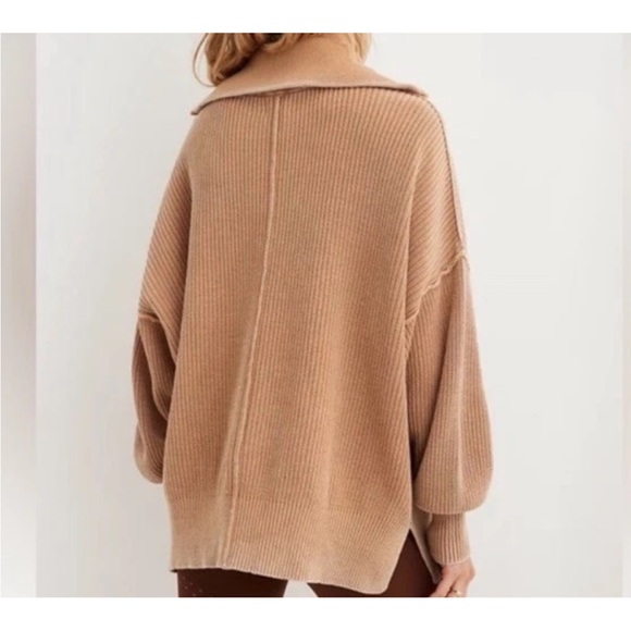 Aerie Beyond Quarter Zip Sweater Faded Tan Camel Size XL - Picture 4 of 16